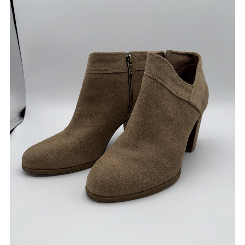 Koolaburra by UGG Suede Ankle Bootie Lite Tan Zip up 3.25" Heel Women's Sz 10